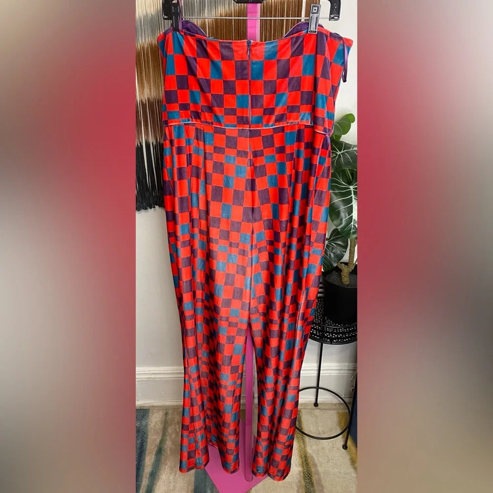 NWOT HUTCH Velvet Check Jumpsuit - Picture 6 of 10